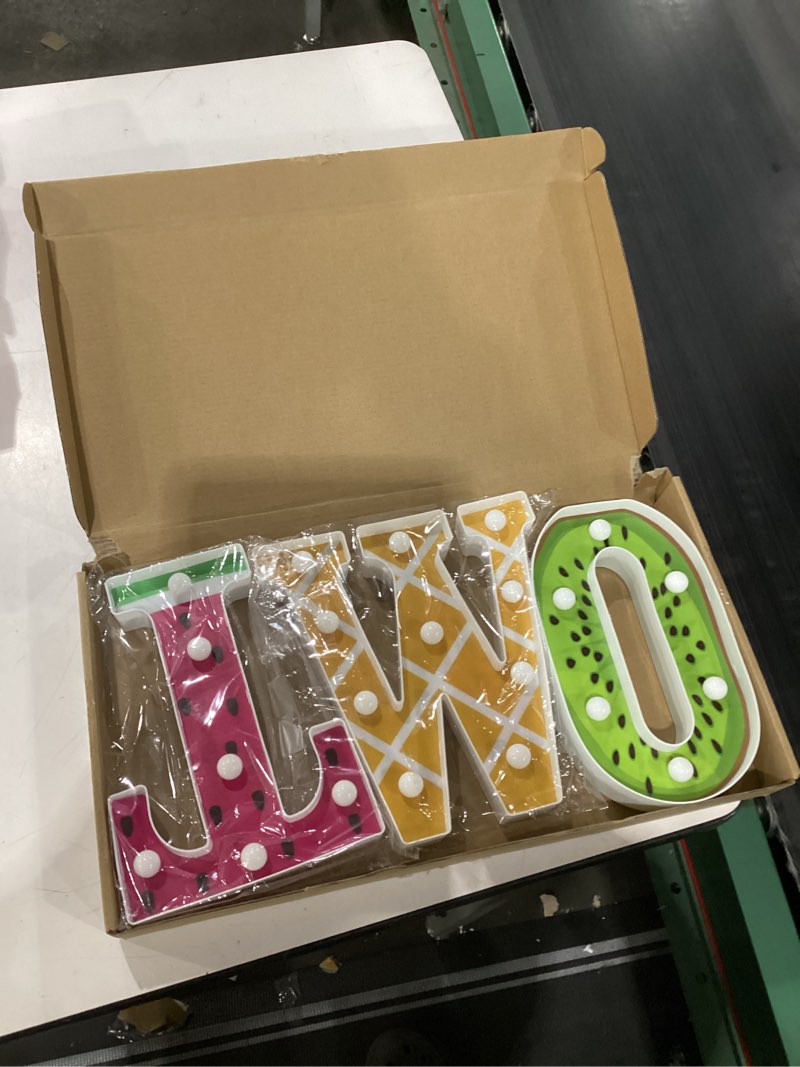 Condition photo showing New/Like New for Two Sweet Twotti Fruity Birthday Decorations,2nd Birthday Decorations for Girl Party Supplies,2 Year Old Girl Birthday Decorations Two Light Up Sign for Centerpieces Table Backdrop Decor Fruit TWO