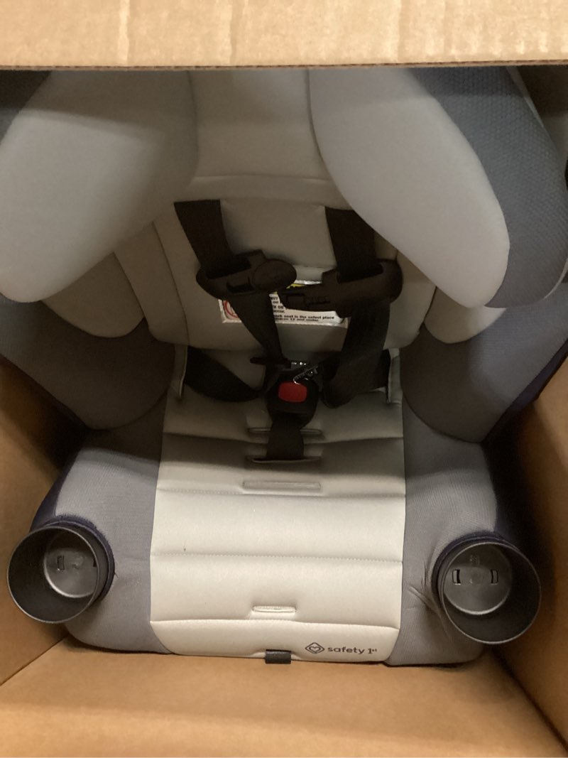 Condition photo showing As Is for safety 1st ellaris 3-in-1 convertible car seat, slim fit design, rear & forward-facing, 5-position headrest, 3-across fit, travel-friendly with machine-washable seat pad, london blue