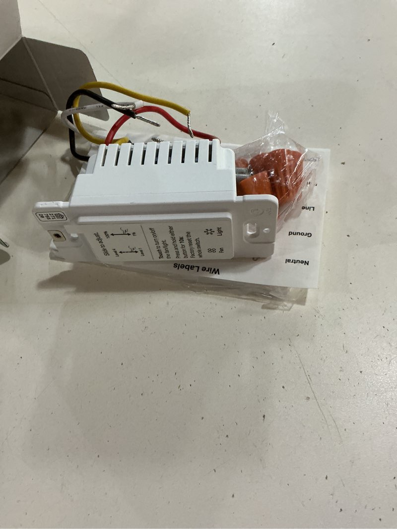 Condition photo showing Good Condition for kasa smart ceiling fan control & dimmer switch | adjustable 4-speed fan & brightness control | works w/apple homekit, alexa & google home | 2.4g wi-fi only, single pole, neutral wire required | ks240 ceiling fan dimmer switch