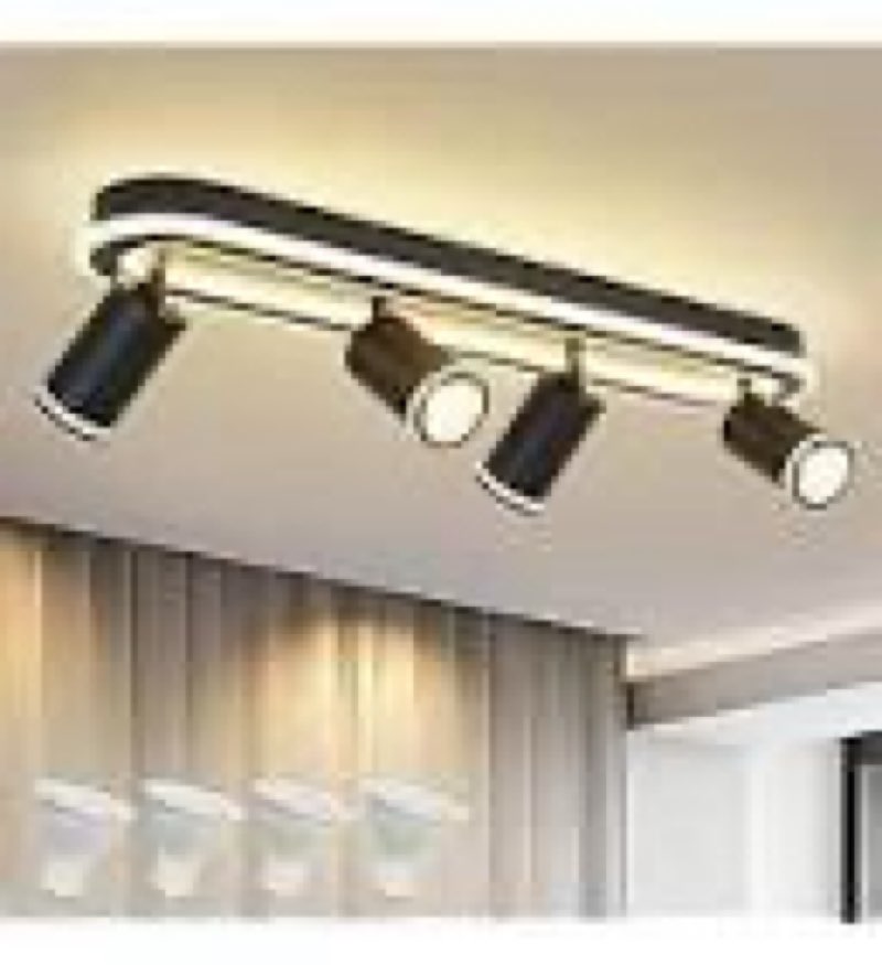 led 4 light track lighting spotlight kit, white ceiling spotlights, modern track light fixture with flexibly rotatable light heads, 50w+20w dual lighting for kitchen living room,includes 4 x gu10 bulb