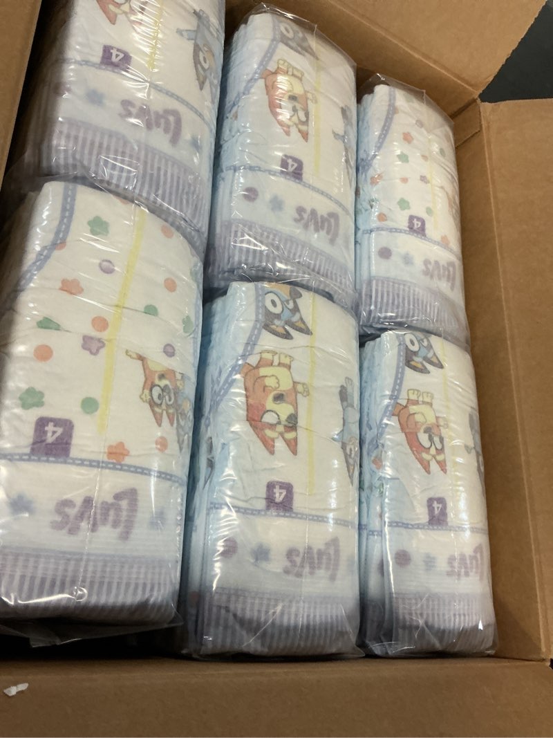 Condition photo showing New/Like New for Luvs Size 4 Baby Diapers, Platinum Protection Bluey Diapers for Day & Night, Size 4, 198 Count (Packaging May Vary) Size 4 198