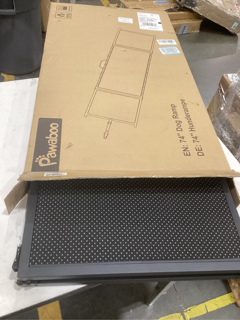 Condition photo showing As Is for 74'' l & 20'' w longest dog ramp for car - extra wide portable pet dog ramps for large dogs, dogs cars ramp for car suv/truck/rv/bed, lightweight ramps with non-slip mesh up to 250lbs, black