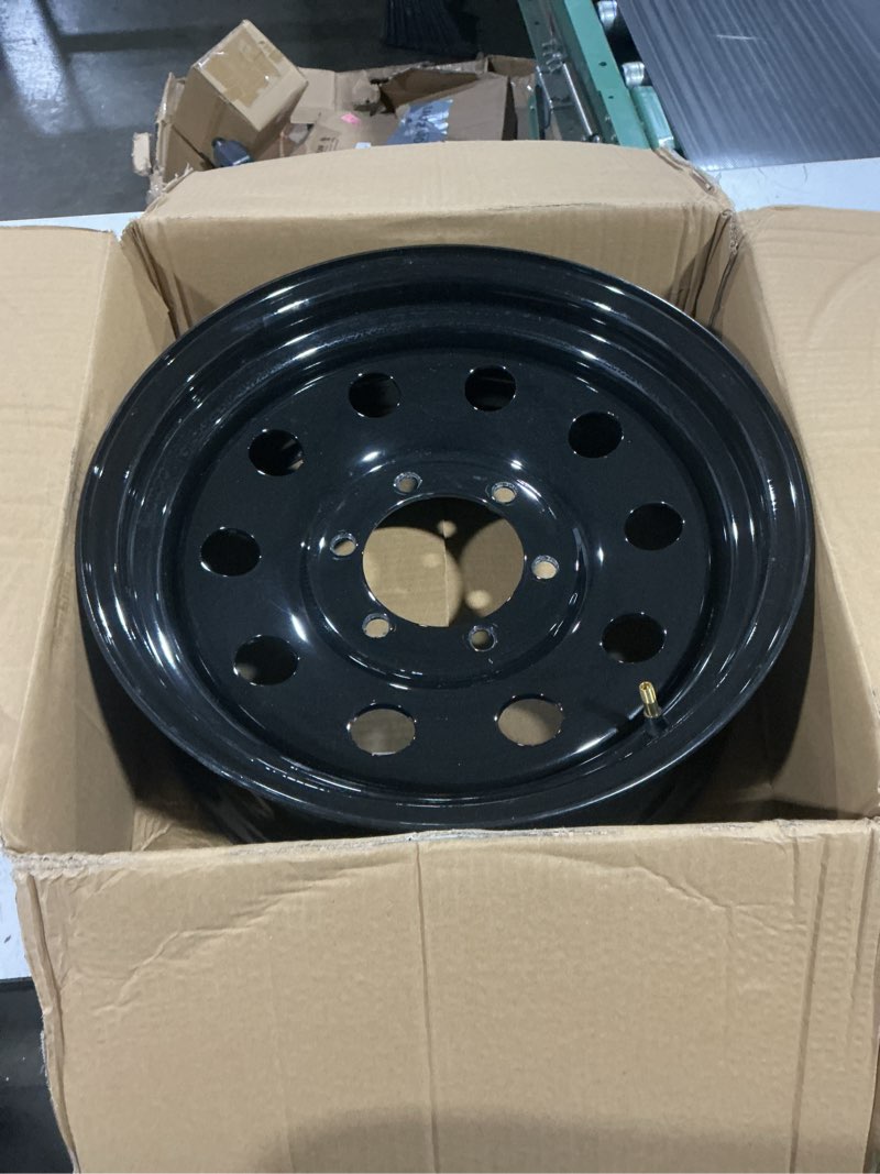 Condition photo showing Good Condition for black 16x6 trailer rim wheel 6 lug holes on 5.5 6x5.5 16 inch 16 x 6 x 5.5 bolt circle steel equipment trailer rim wheel