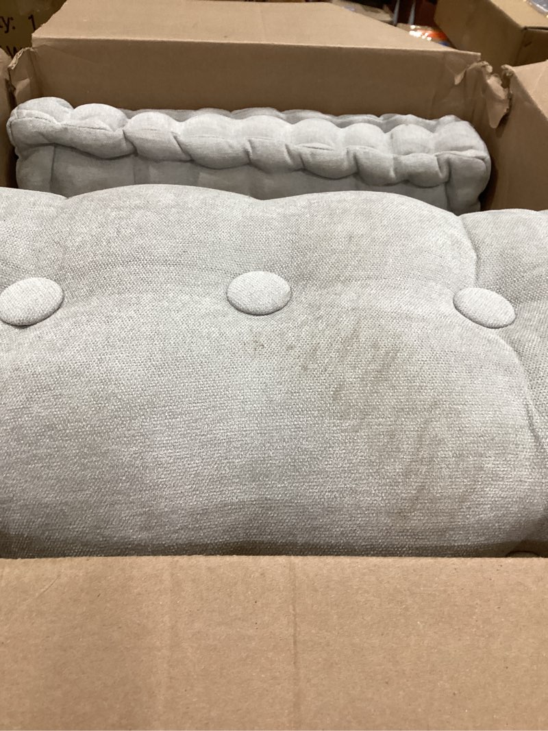 Condition photo showing As Is for geelin 48x18 inch bench cushions for indoor furniture chenille velvet gray button tufted thicken window seat pad mat with memory foam non slip long floor pillow for entryway dining sofa breakfast nook light gray 48x18 inch