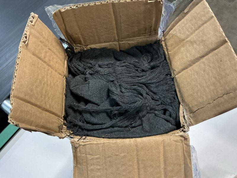Condition photo showing As Is for suncreat extra large double hanging hammock for camping, hammocks for outside 2 person heavy duty, dark gray with tassels dark gray with tassels x-large