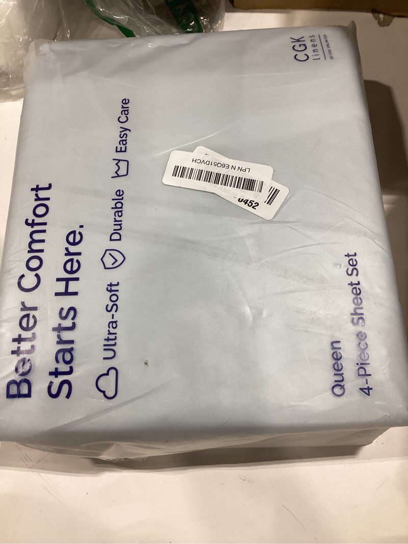 Condition photo showing Good Condition for queen size 4 piece sheet set - comfy breathable & cooling sheets - hotel luxury bed sheets for women & men - deep pockets, easy-fit, extra soft & wrinkle free sheets - ice blue oeko-tex bed sheet set 23 - ice blue queen