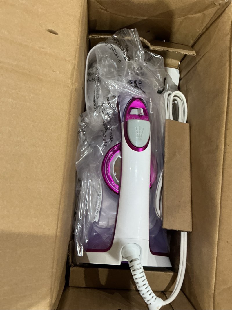 Condition photo showing Good Condition for 1750w steam iron for clothes, powerful steam iron with rapid heating & ceramic soleplate, self-cleaning, auto shut off, large water tank for home use purple