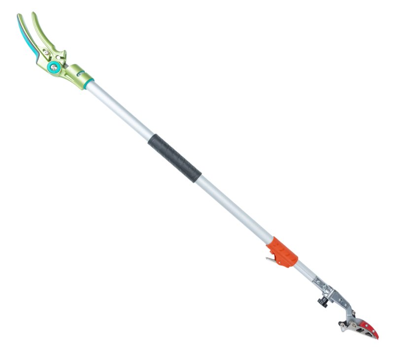 Cut & Hold Telescopic Pole Pruner, 3.67-5.45 ft Extendable Long Reach Tree Branch Cutter, Fruit Picker with Rotating Blade Head,