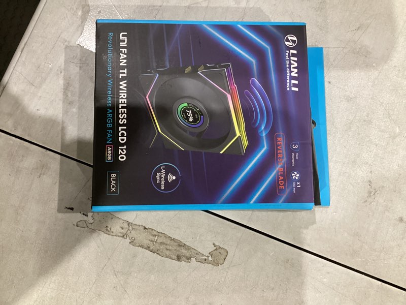 Condition photo showing New/Like New for Lian Li UNI Fan TL LCD Wireless 120-Single Pack (Reverse Blade)-2.4 GHz Wireless Signal ARGB Fan-Infinity Mirror-Daisy-Chain-Syncing Lighting-Controller NOT Included & Required - Black (12RTLLCD1W1B) LCD Reverse Blade 1 x 120mm,Black