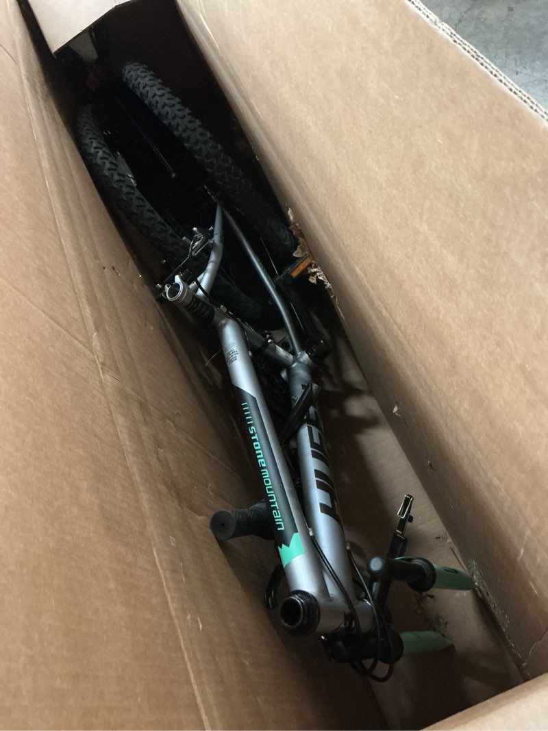 Condition photo showing As Is for Huffy Stone Mountain Hardtail Mountain Bike for Boys/Girls/Men/Women, 20"/24"/26" Sizes, 6 or 21 Speed Shimano Twist Shifting, Front or Dual Suspension, Comfort Saddle, Sleek Colors 24" Metallic Nickel