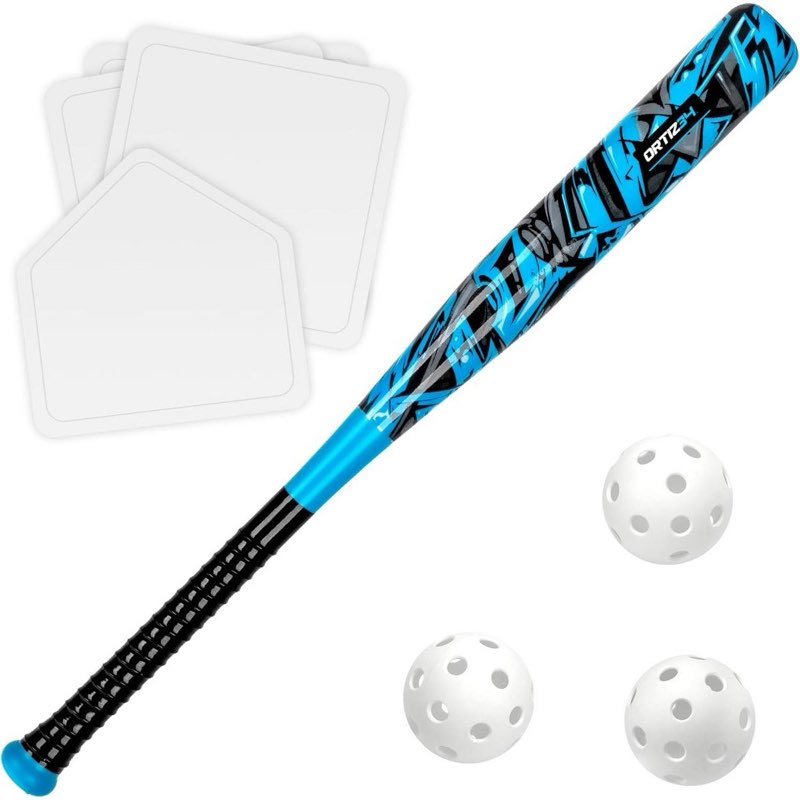 ortiz34 grand slam set- graffiti plastic bat, david ortiz backyard baseball set with 3 balls, 4 throw down bases