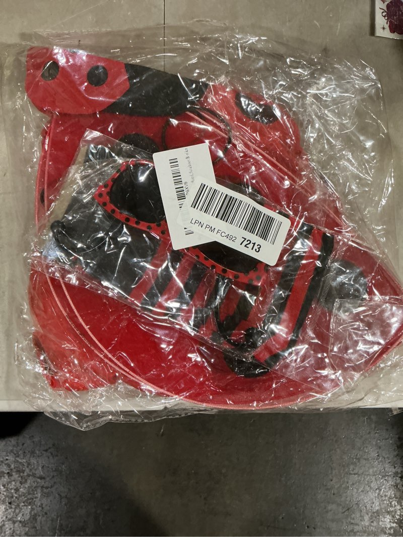 Polka Dot Costume Set, Red and Black, with Dress, Stockings, Gloves, Wings, Headband, Sunglasses (Me