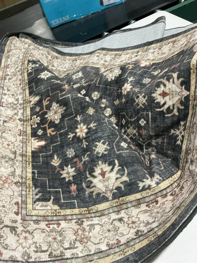 Condition photo showing Good Condition for boho black rug for living room - washable 10x12 area rug, dining room rugs for under table, soft low pile carpet for bedroom - farmhouse decor, non-slip & stain resistance 10' x 12' (rectangular) ashen / multi