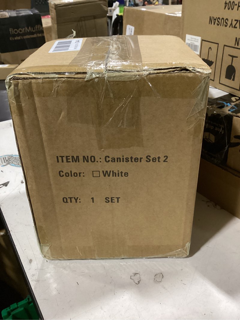 Condition photo showing New/Like New for ceramic canisters sets for the kitchen, flour sugar storage containers, diamond-patterned design, coffee canister with airtight lid for counter spice and food (white sets of 2)
