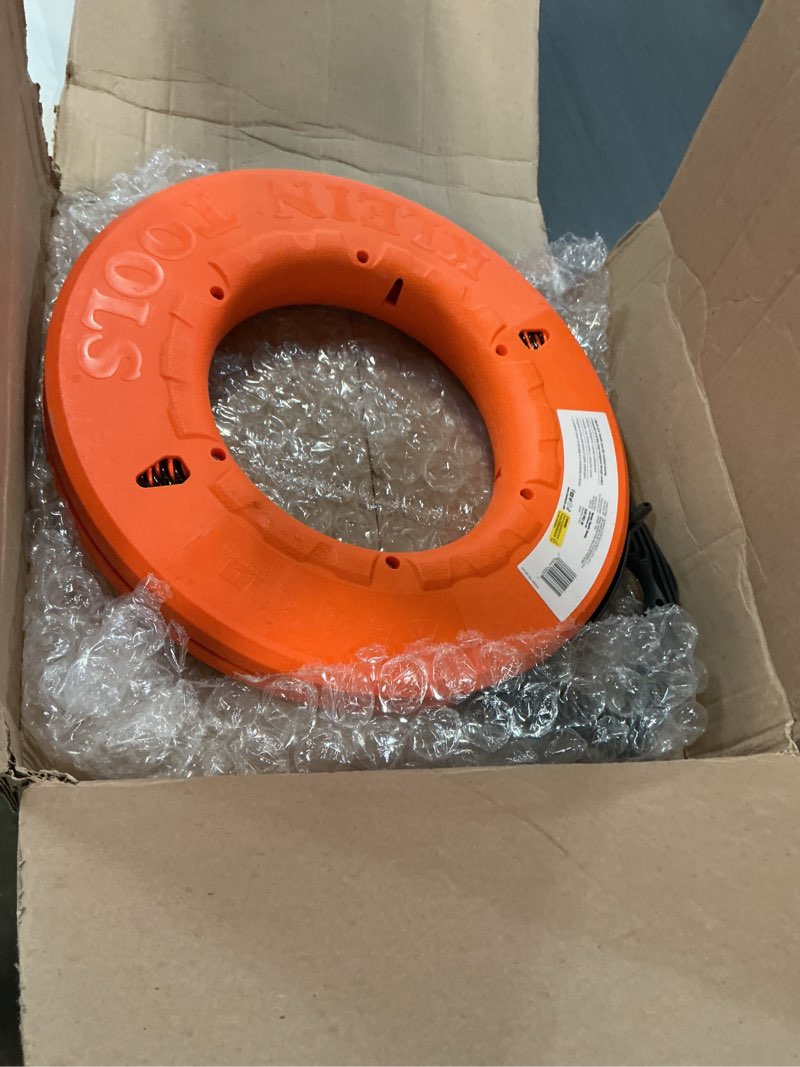 Condition photo showing As Is for klein tools 50376 150-foot fish tape, high-flex polyester, 3 strand braided wire puller electrical fish tape with non-conductive tip
