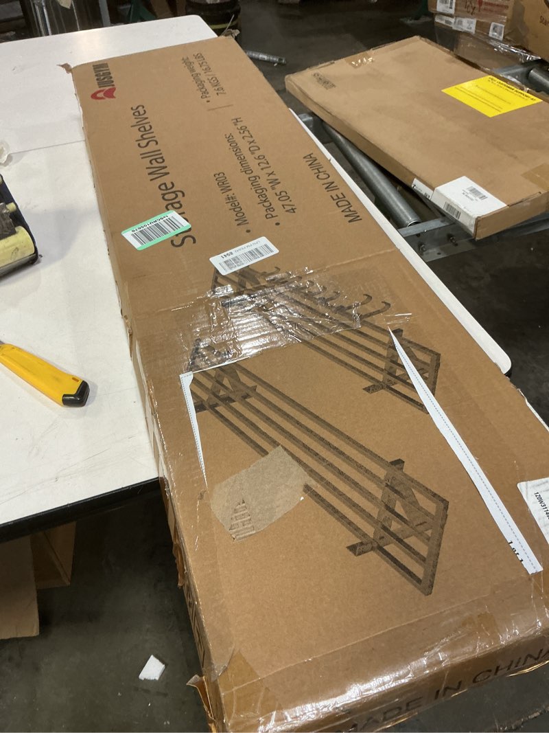 Condition photo showing As Is for 2-Pack 2x4ft Heavy Duty Garage Shelving, 2' x 4' Garage Wall Shelving Wall Mounted, 400LB Capacity Garage Storage Rack with Hooks, Black