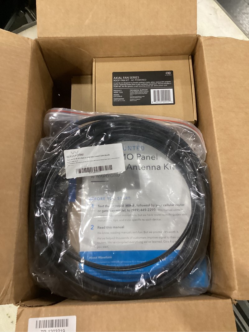 Condition photo showing New/Like New for MIMO Panel Antenna Kit by Waveform | +9 dBi Gain | 600-2700 MHz | for 3G, 4G LTE, 5G Modems, Routers, & Cell Boosters | TS9, SMA, U.FL Adapters (Wall Mount Kit w/ 30' Cables + Adapters) Kit w/ 30' Cable & Adapters