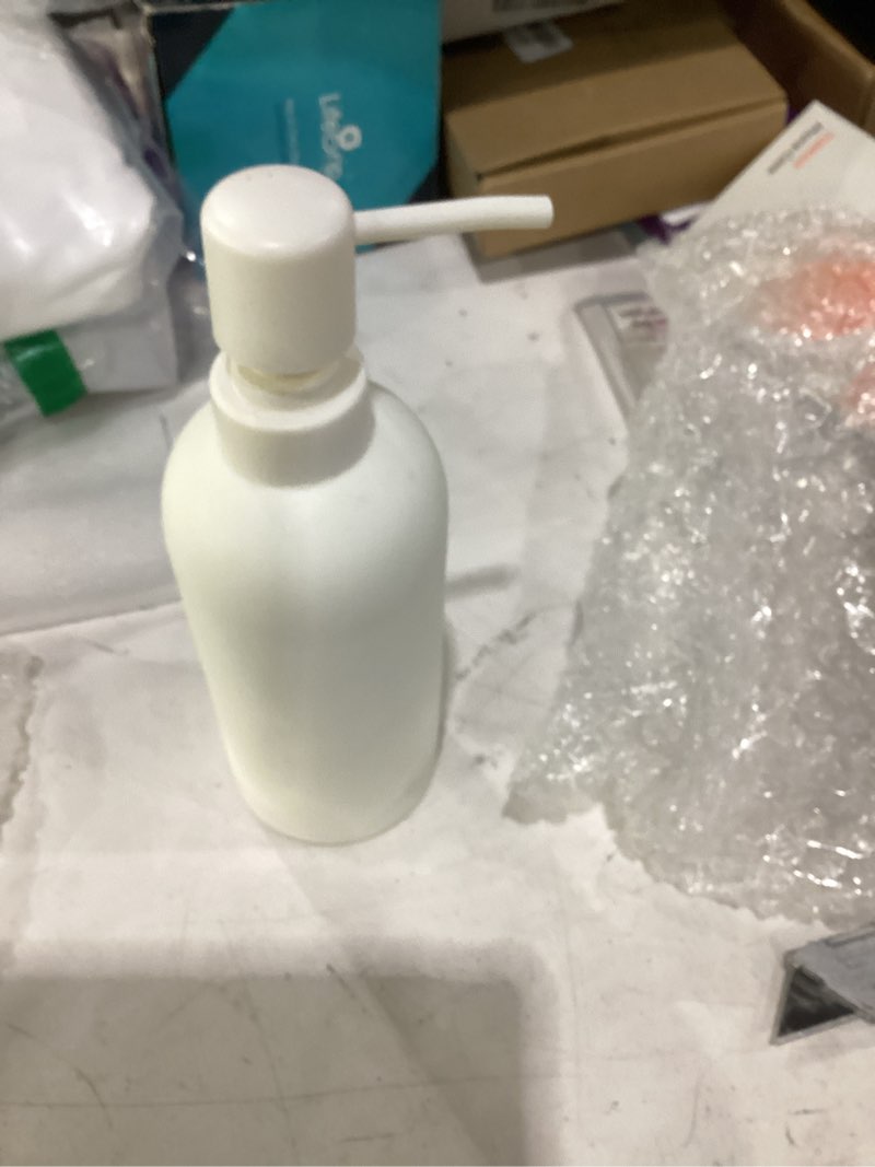 Condition photo showing As Is for soap dispenser - refillable resin pump bottle for shampoo, body wash, shower gel, lotion, dishsoap - modern decorative accessories for kitchen, bathroom, countertop - 12.5 oz (white)