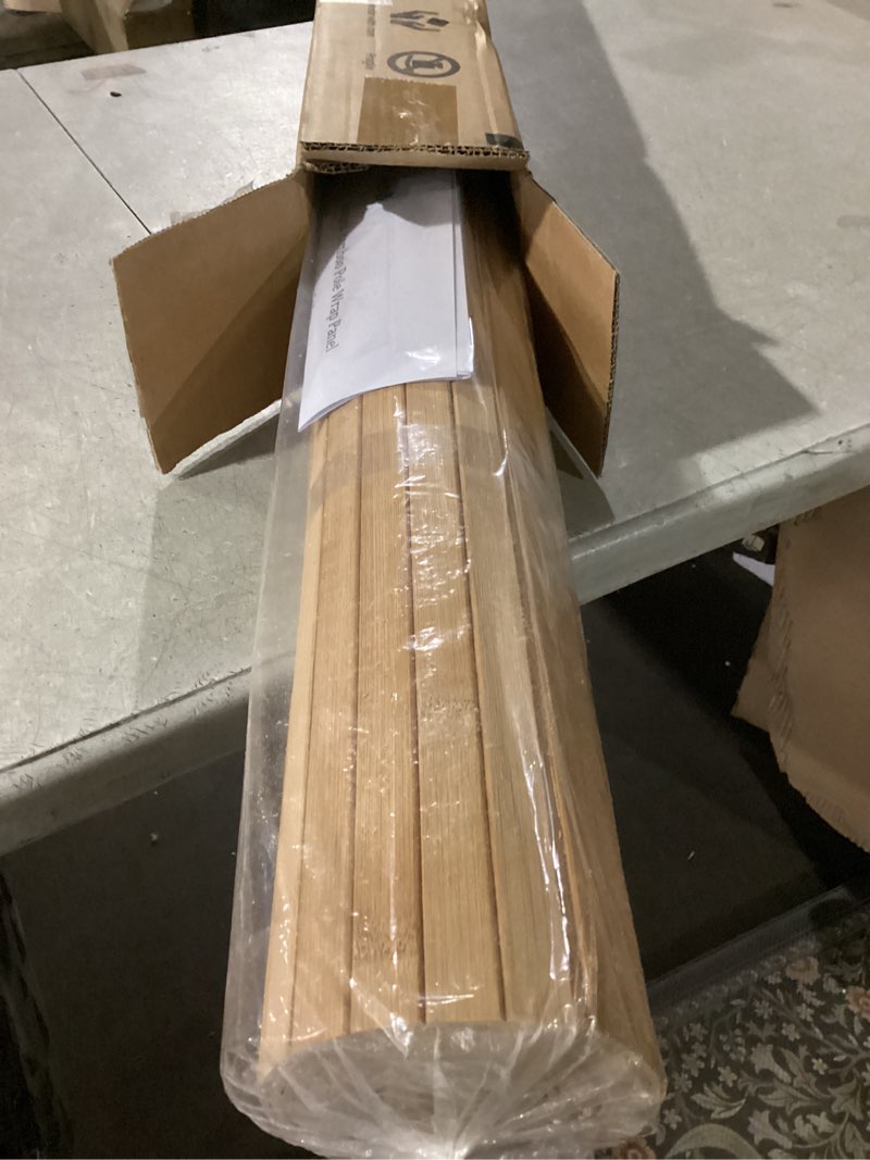 Condition photo showing Good Condition for Art3d 48 x 96 Inch Natural Bamboo Wall Panel for Interior Wall Decor, Flexible Pole Wrap Wainscoting Wall Cladding Paneling for Living Room, Bedroom, Office, Kitchen Island, Light-carbonized 1-48" x 96" Light-carbonized