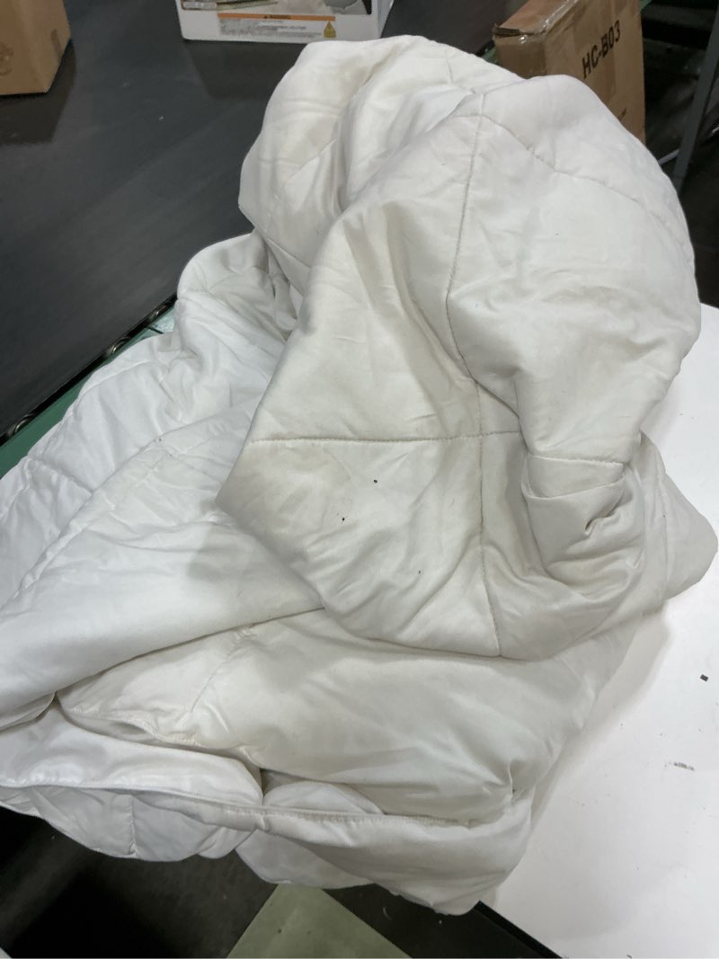 Condition photo showing As Is for Continental Bedding Harmony White Down Comforter 550 Fill Power All Year Weight 100% Cotton Shell Made in USA King