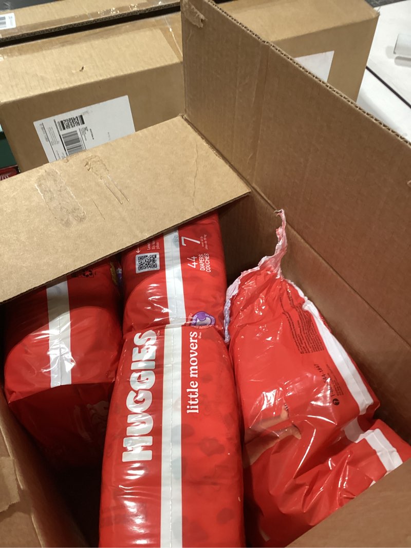 Condition photo showing As Is for Huggies Size 7 Baby Diapers, Little Movers HuggFit 360° Baby Diapers with 360° Waistband, Size 7 (41+ lbs), 88 Count (2 Packs of 44), Packaging May Vary Size 7 88