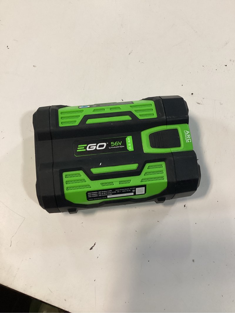 Condition photo showing As Is for genuine ego 56 volt 2.5ah lithium-ion battery (model ba1400t) designed for ego power+ tools.