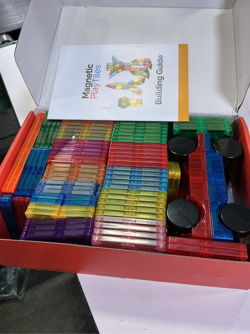 Condition photo showing New/Like New for gemmicc 100 pcs magnetic tiles with 2 cars, stem approved educational magnet buildingtoys, magnet puzzles stacking blocks for boys girls