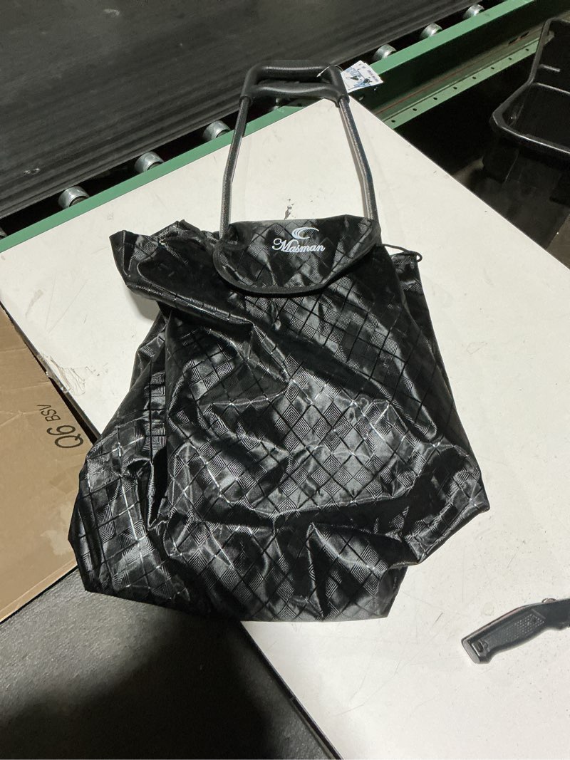 Condition photo showing As Is for Shopping Cart with Wheels & Storage Bag — Heavy-Duty Utility Trolley for Groceries, Laundry & Travel — Black Checkered