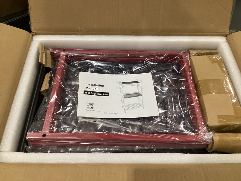 Condition photo showing Good Condition for LimeHill Garage Power Tools Organizer Cart with Pegboard, Large Floor Standing Rolling Drill and Tools Battery Storage Cart on Wheels, Utility Rack Gift for Men, Husband, Father 54" H x 24.5" W