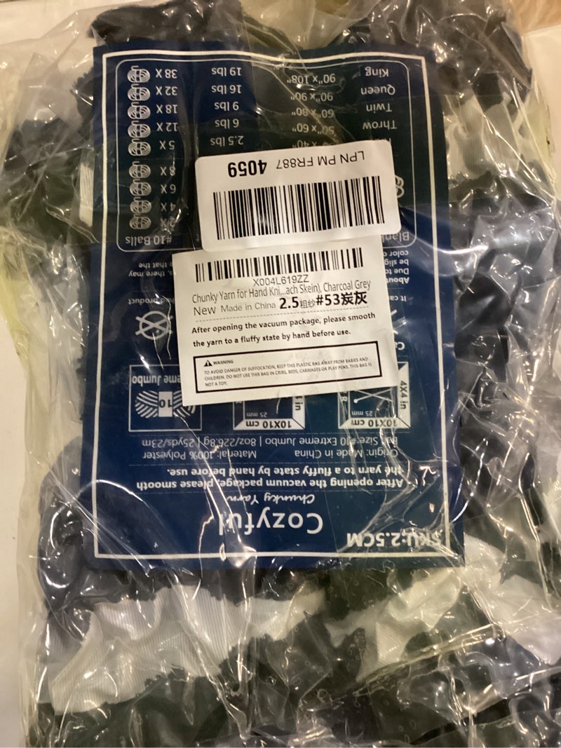 Condition photo showing As Is for Chunky Yarn for Hand Knitting - #10 Chunky Chenille Yarn, Jumbo Big Thick Chunky Yarns for Crocheting, Super Bulky Chunky Knit Blanket Yarns, 8 Skein (25 yds 8 oz Each Skein), Charcoal Grey 8 Pack Charcoal Grey