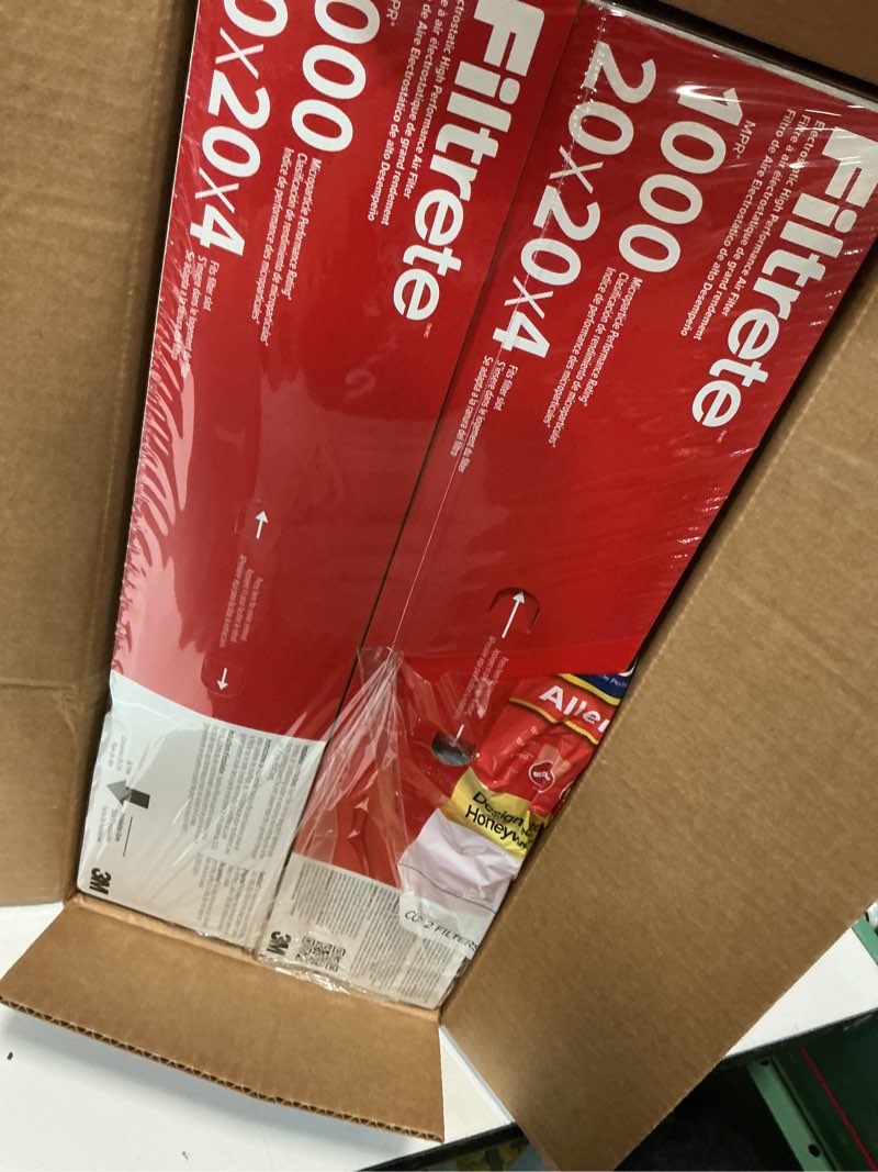 Condition photo showing Good Condition for filtrete 20x20x4 ac furnace air filter, mpr 1000, merv 11, fits honeywell, allergen defense, electrostatic air cleaning filter, 2-pack (actual size 19.88 x 19.88 x 4.31)
