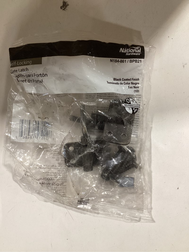 Condition photo showing As Is for black automatic gate latch-discontinued
