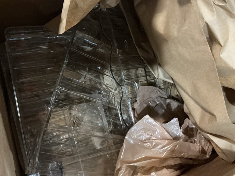 Condition photo showing As Is for Stackable Water Bottle Organizer, Large Compartment Water Bottle Holder, 4 Tier Clear Water Bottle Organizer for Cabinet, Bottle Rack for Kitchen Organization and Storage - Hold 16 Bottles 4 Pack