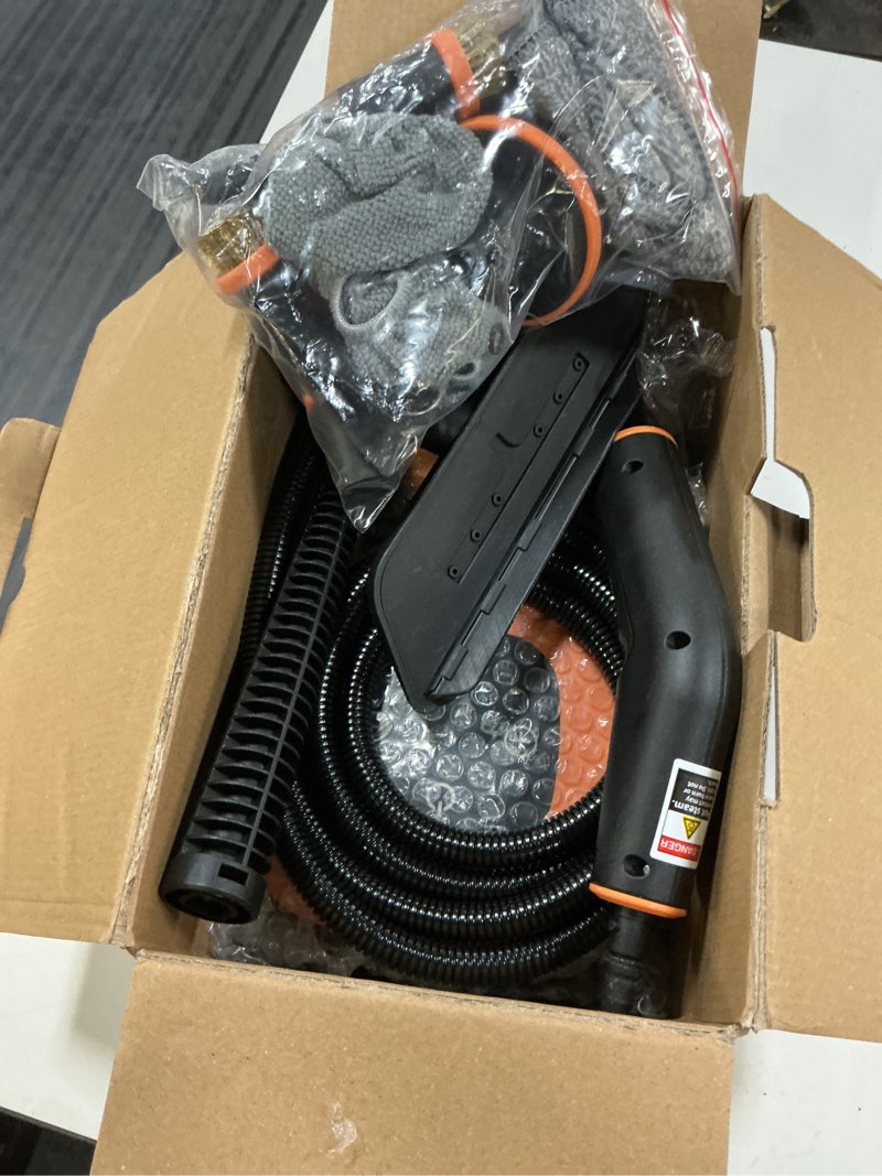 Condition photo showing Good Condition for steam cleaner, portable steamer for cleaning with 16pcs accessories, 6-level adjustable and 15s heat-up, handheld steam cleaner for home, tile, dirt, grout, grease, car detailing orange