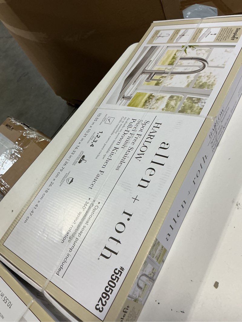 Condition photo showing New/Like New for allen + roth harlow simplefit matte black single handle deck-mount pull-down kitchen faucet with sprayer (includes deck plate) (includes soap dispenser)