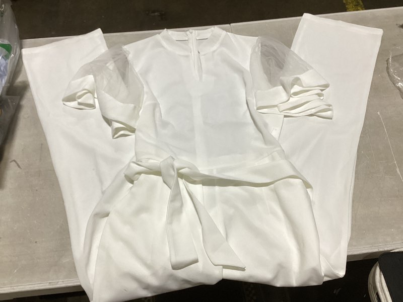 Condition photo showing As Is for yiershu women's jumpsuits casual dressy one piece outfits v neck formal short sleeve mesh ruffle sleeve romper medium white