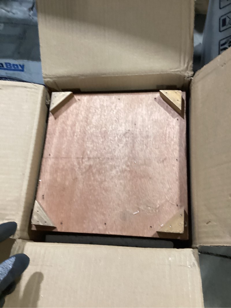 Condition photo showing Good Condition for Large Farmhouse Wooden Decorative Lantern Set of 2, Rustic Distressed Brown Burnt Wood Floor Candle Lanterns, Indoor/Outdoor Hanging Lanterns for Home Decor (No Glass) Burnt Brown