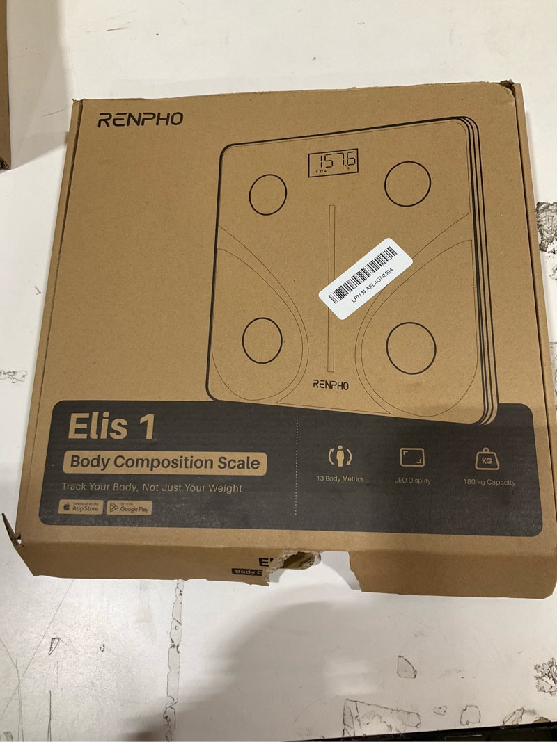 Condition photo showing As Is for renpho smart scale for body weight, fsa&hsa eligible, digital bathroom scale bmi weighing bluetooth body fat scale, body composition monitor health analyzer with smartphone app, 400 lbs - elis 1 black 11"/280mm