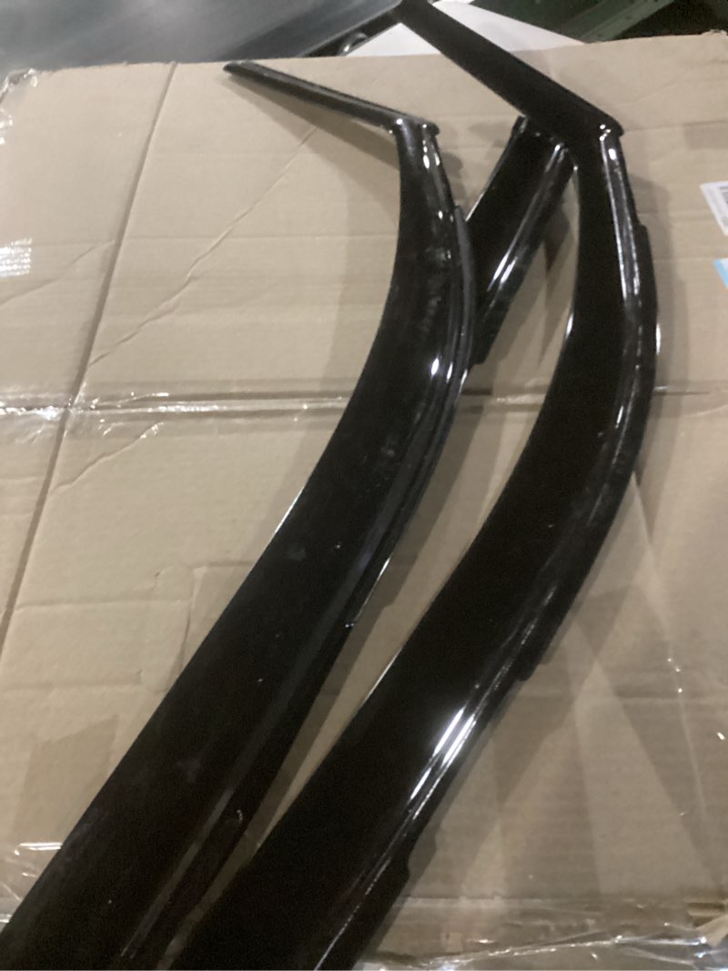 Condition photo showing New/Like New for goodfitment universal front lip for car,glossy black front bumper lip, abs adjustable sharp corner front bumper lip splitter protector replacement for most vehicle (glossy black w/black)