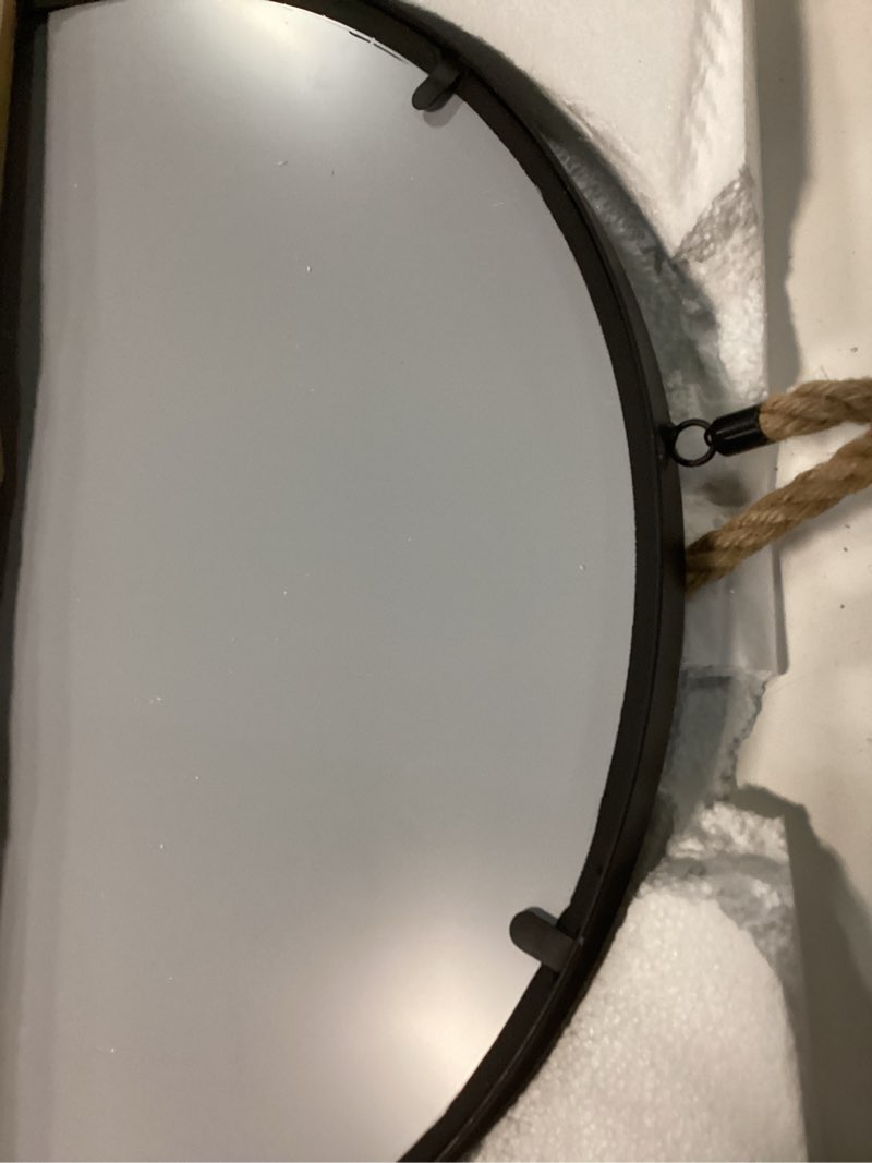 Condition photo showing Good Condition for hanging circle mirror wall decor black round mirror with hanging chain for living room bathroom bedroom dorm college office, black