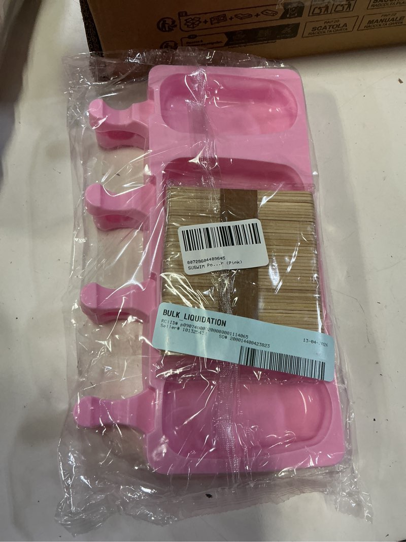 Condition photo showing New/Like New for suswim popsicle molds set of 2, ice pop molds silicone 4 cavities ice cream oval cake pop mold with 50 wooden sticks for diy popsicle, clear (pink?