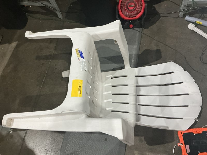 Condition photo showing As Is for adams manufacturing big easy adirondack chair stackable white plastic frame stationary adirondack chair with slat seat