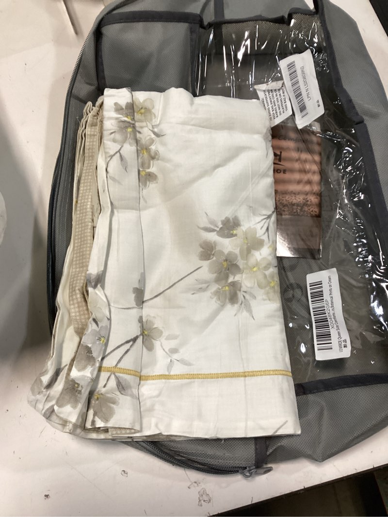 Condition photo showing As Is for Floral Cotton Comforter Queen Size - Cream Comforter with Luxrious Grey Branches & Subtle Beige Blossoms,Reversible Lightweight Bedding Sets 3Pcs(90"×90") Full/Queen (90"×90") Floral - Cream Beige