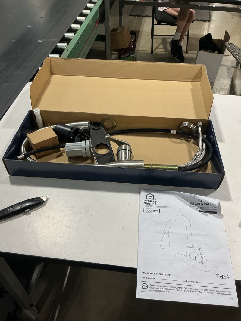 Condition photo showing Good Condition for project source tucker stainless steel single handle pull-down kitchen faucet with sprayer (deck plate included)