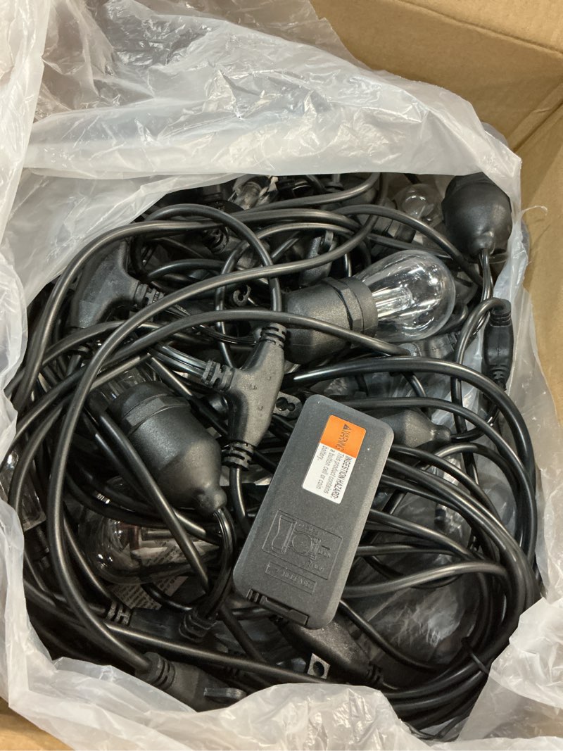 Condition photo showing As Is for Lakumu 2-Pack 3 Color Dimmable LED Outdoor String Lights for Patio with Remotes, 96FT Waterproof Hanging Lights with Shatterproof Edison Bulbs for Bistro Backyard-Warm White/Neutral White/Daylight Black-2700K/4000K/5000K 96FT(48FT*2)