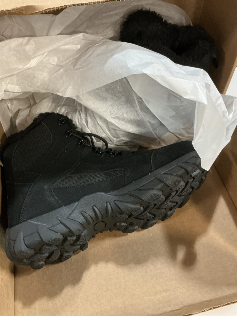 Condition photo showing Good Condition for (Size:13)QUH Winter Snow Boots Waterproof Military Training Fur Lined Anti Slip Warm Boots Thickened Cotton Walking Ankle Boots For Man 13 Black