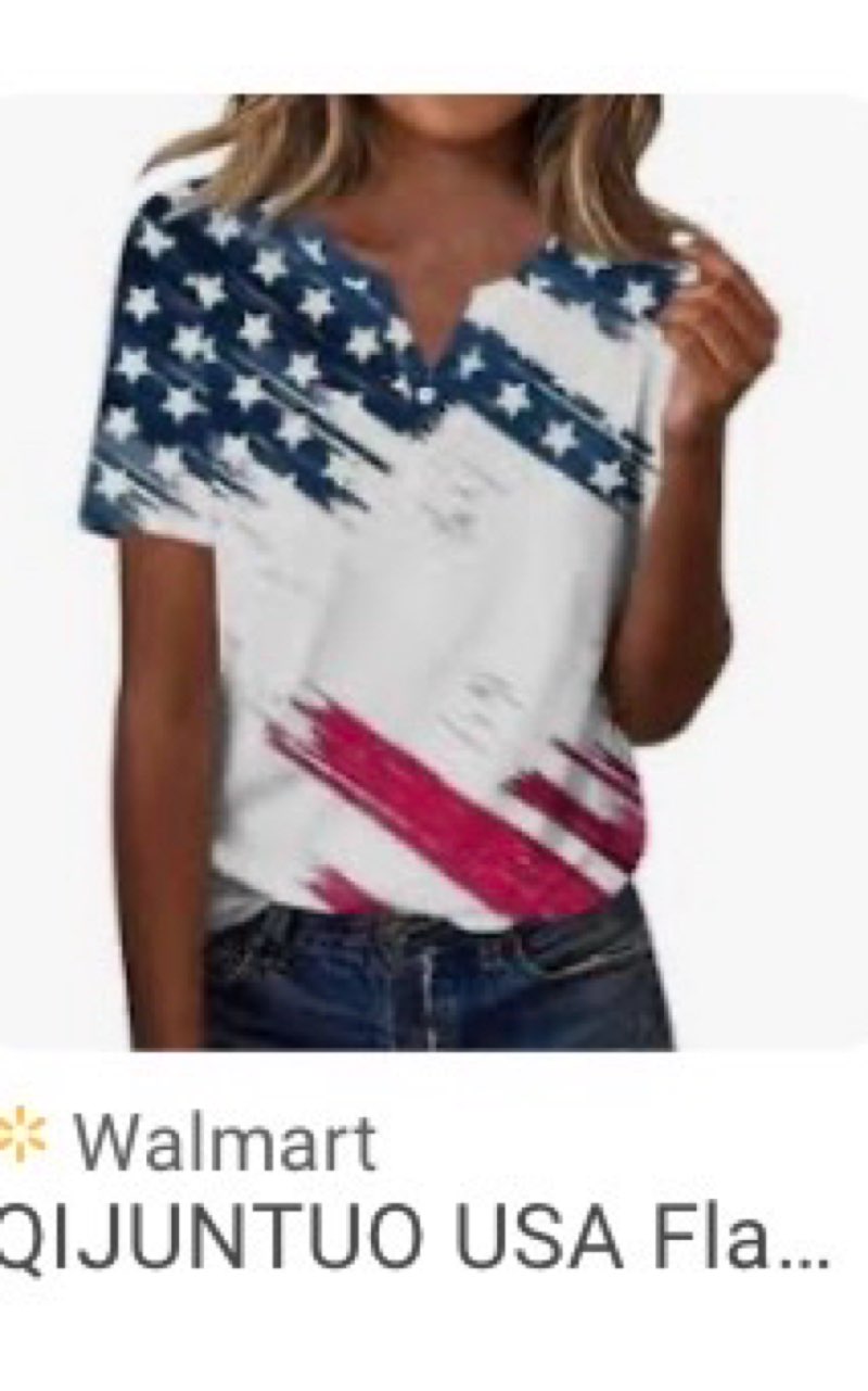 Decogiver Women's V-Neck Short Sleeve Basic Patriotic American Flag Star Red White Blue USA Shirts N(similar)