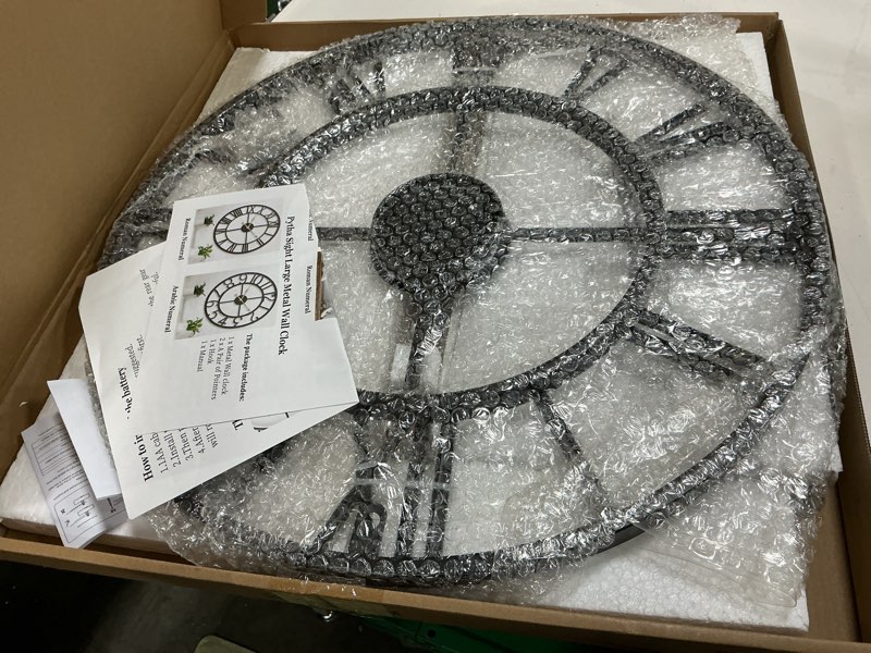 Condition photo showing Good Condition for pytha sight 20 inch large oversized wall clocks for living room decor,battery operated silent non ticking,vintage rustic big roman numeral metal wall clock for kitchen,bedroom,office,dinng room black roman 20 inch