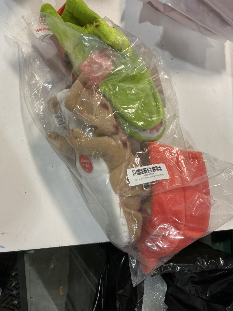 Condition photo showing New/Like New for aurora 10" velociraptor t-rex pteranodon dinosaur hand puppet bundle