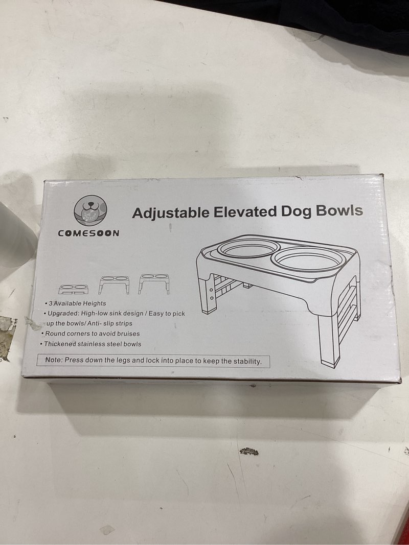 Condition photo showing Good Condition for COMESOON Elevated Dog Bowls for Small Medium Dogs, 3 Height Adjustable Raised Stand with 2 Thick 6" Stainless Steel Food Bowls, Non-Slip Feeder Adjusts to 2.75", 6", 7.5", Black Black 6" for Small Dogs